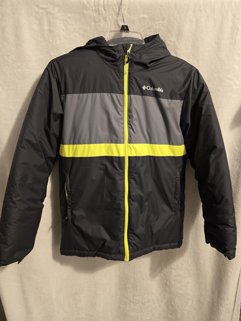 Columbia Kids Black, Gray & Yellow Hooded Puffer Jacket